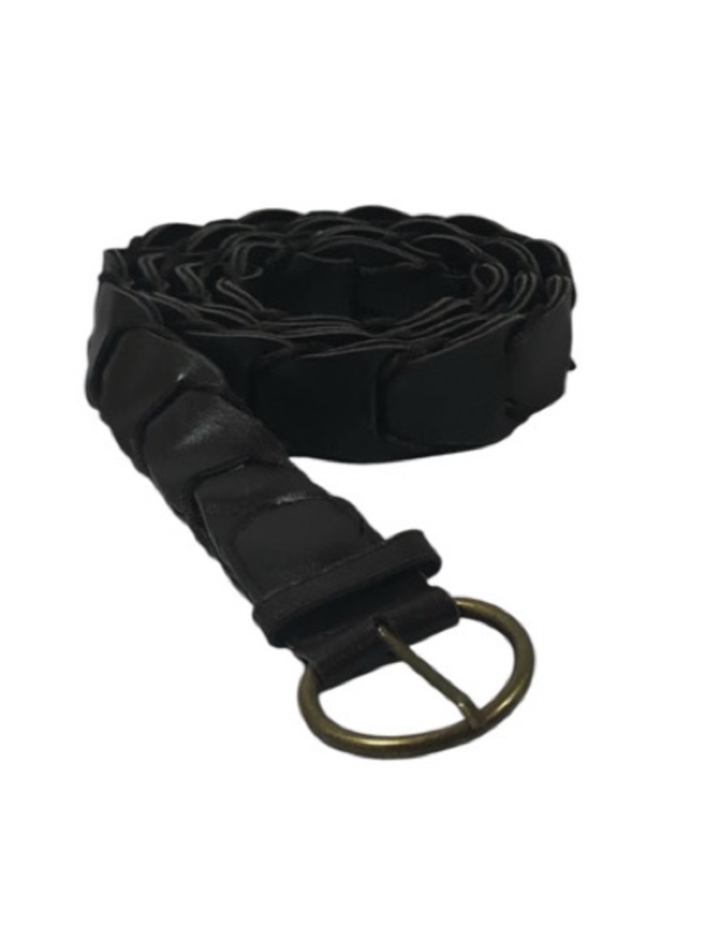 Faux Leather Chain Link Woven Brown Belt with Brass Buckel